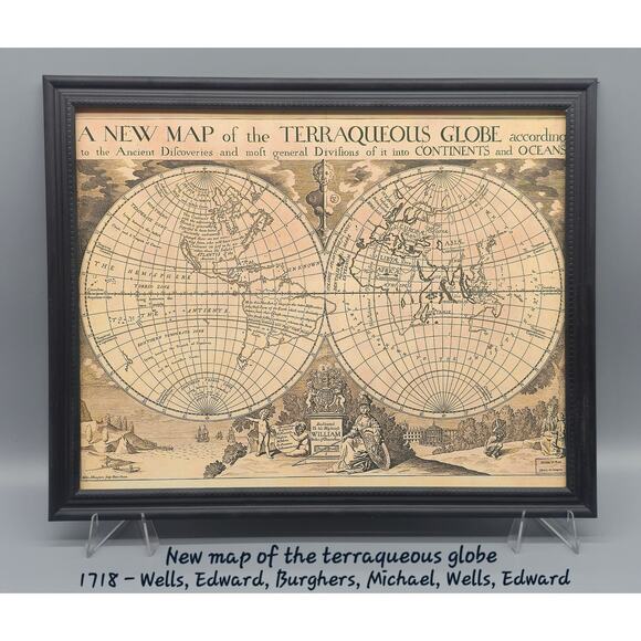 New map of the terraqueous globe - 1718 - Edward Wells, Michael Burghers. - Picture 1 of 1